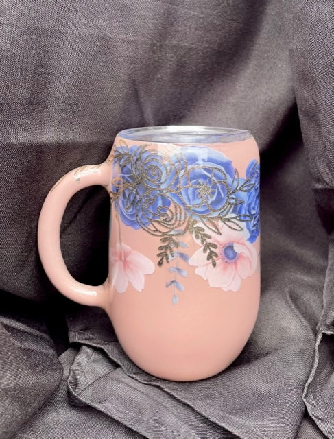 Pink floral coffee cup