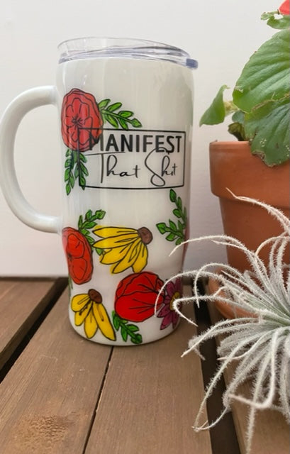 Hand painted Manifest coffee cup