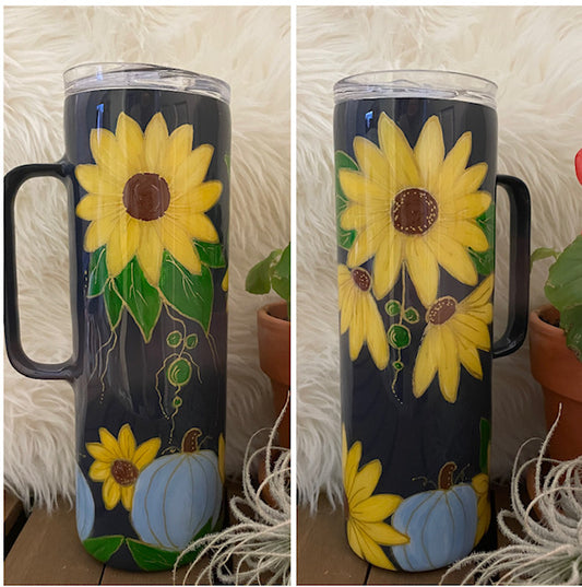 Navy sunflower hand painted