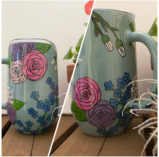 Sage floral coffee cup