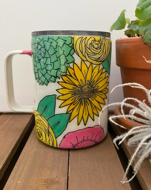 Hand painted sunflower coffee cup